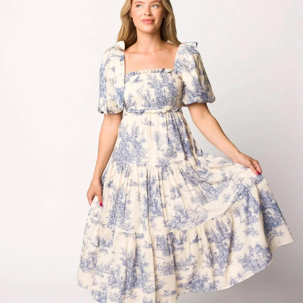 Worth Collective Elena Smocked Midi Dress Size L - Picture 3 of 7